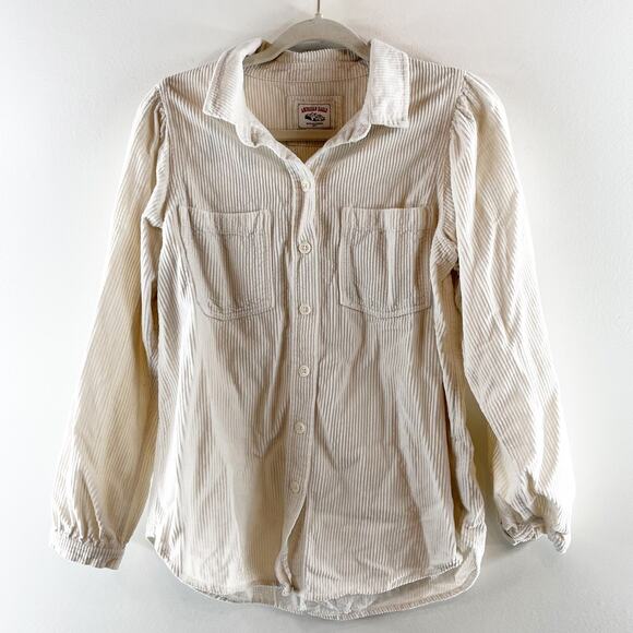 American Eagle Corduroy Button Up Long Sleeve Shirt Jacket Shacket Cream Small - Picture 1 of 5
